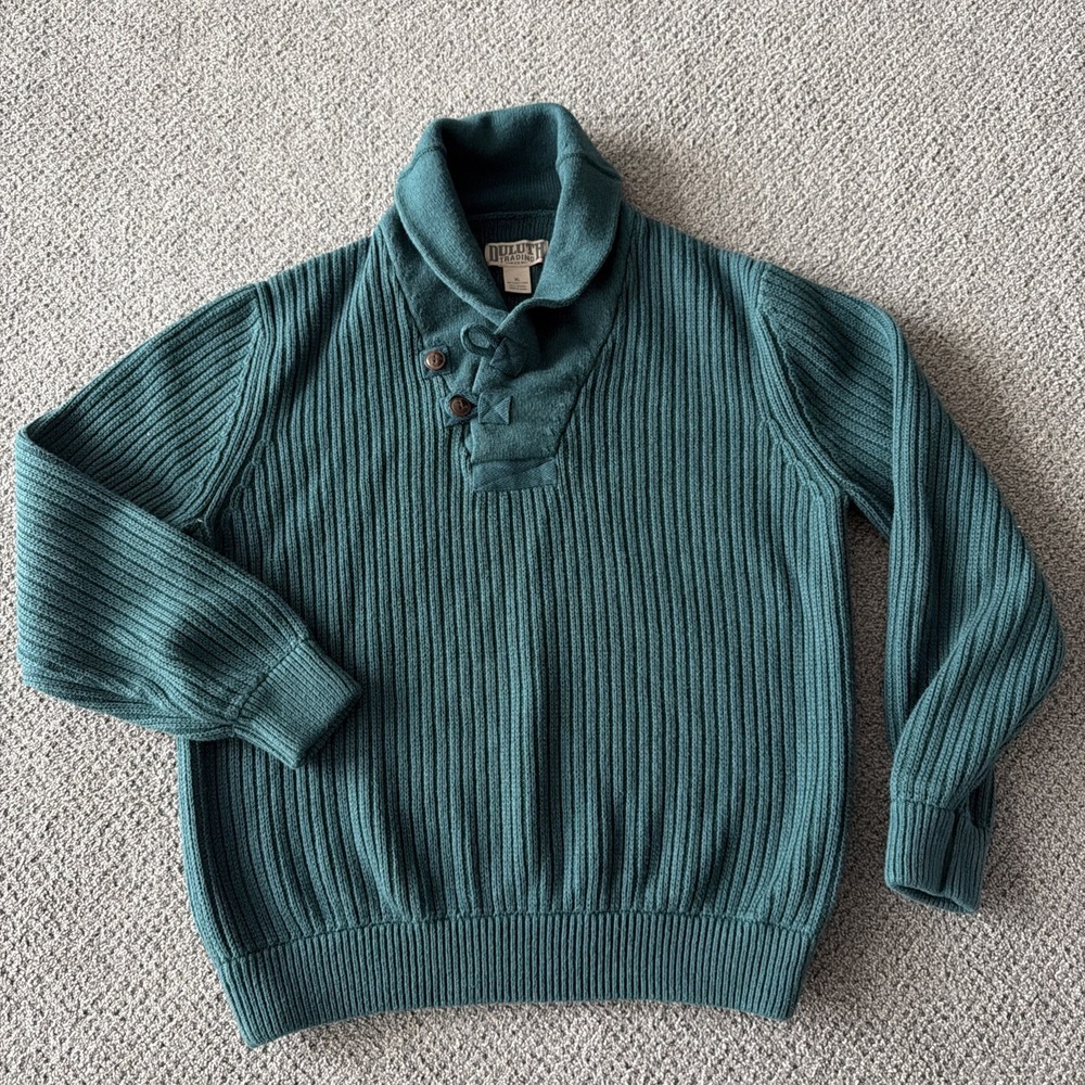Men's Duluth Trading Brigadier Shawl Wool Blend Sweater. Green, Fisherman XL